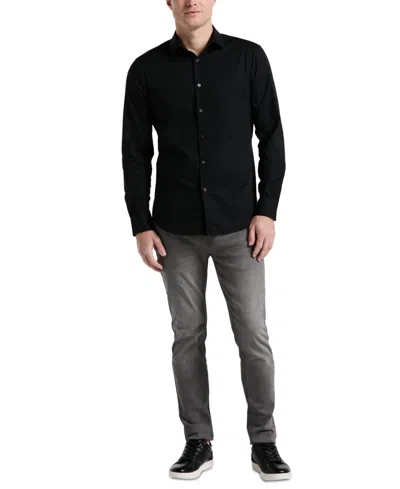 Perry Ellis Solid Sateen Slim Fit Dress Shirt In Black