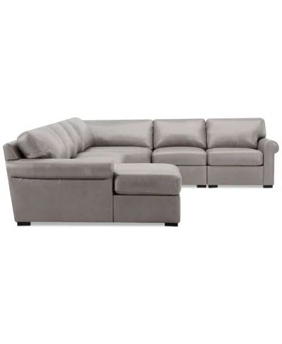 Macy's Radley Roll Arm 139" 4-pc. Leather Square Corner Chaise Sectional, Exclusively At