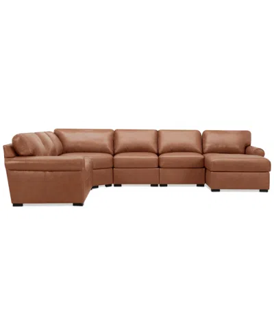 Macy's Radley Roll Arm 145" 6-pc. Leather Wedge Corner Chaise Sectional, Exclusively At