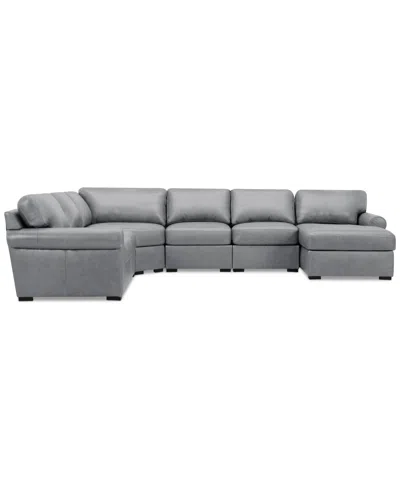 Macy's Radley Roll Arm 145" 6-pc. Leather Wedge Corner Chaise Sectional, Exclusively At