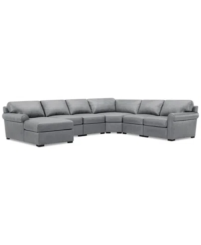 Macy's Radley Roll Arm 145" 6-pc. Leather Wedge Corner Chaise Sectional, Exclusively At