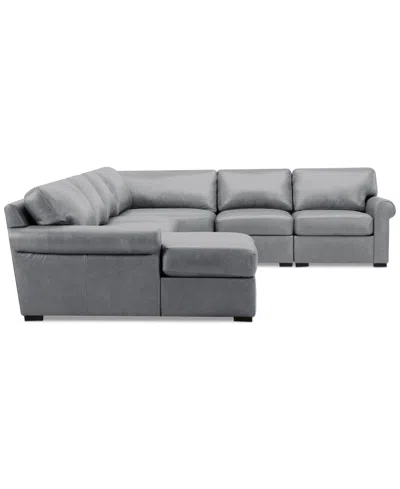 Macy's Radley Roll Arm 145" 6-pc. Leather Wedge Corner Chaise Sectional, Exclusively At