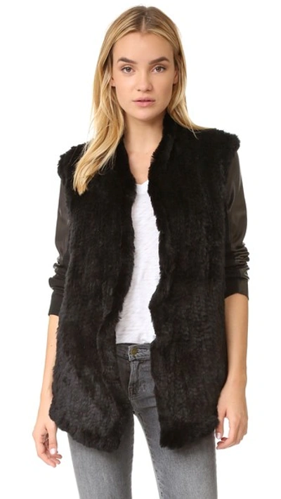 June Shawl Fur Leather Jacket In Black
