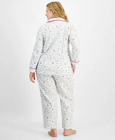 Charter Club Plus Size Cotton Flannel Printed Pajama Set, Created For Macy's