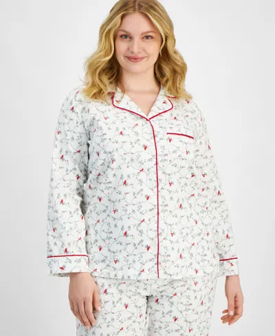 Charter Club Plus Size Cotton Flannel Printed Pajama Set, Created For Macy's