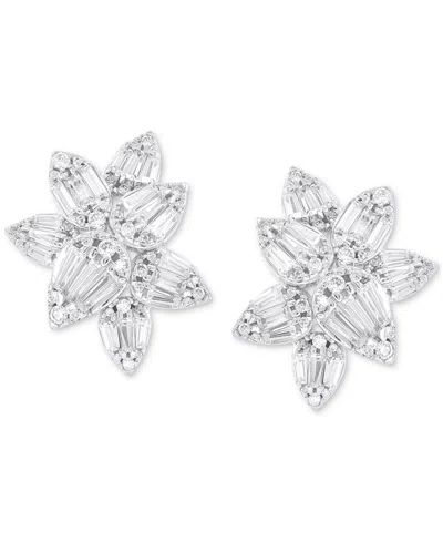 Macy's Diamond Round & Baguette Flower Earrings (1-1/2 Ct. T.w.) In 14k White Gold