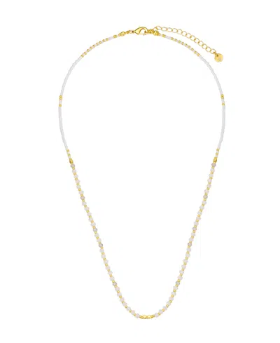 Unwritten Labradorite Stone Mother Of Pearl And Cubic Zirconia Clover Layered Necklace Set