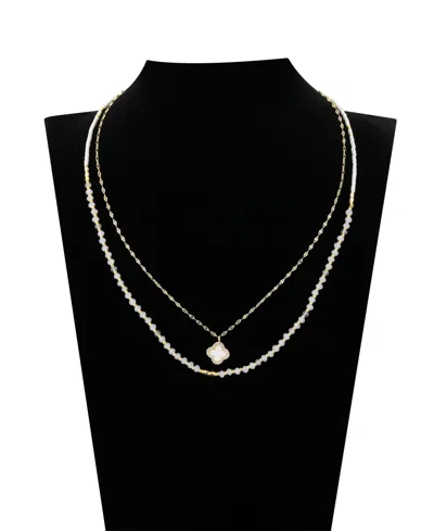 Unwritten Labradorite Stone Mother Of Pearl And Cubic Zirconia Clover Layered Necklace Set