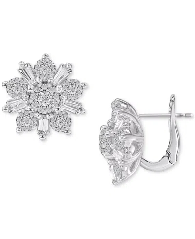 Macy's Diamond Flower Earrings (3/4 Ct. T.w) In 14k White Gold