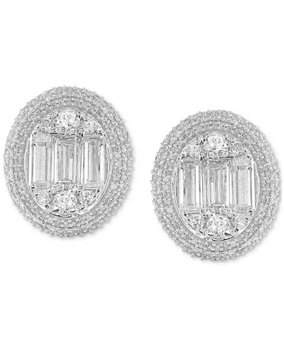 Macy's Diamond Round & Baguette Halo Cluster Earrings (1 Ct. T.w.) In 14k White Gold