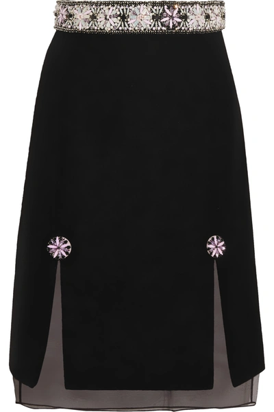 Holly Fulton Embellished Wool-blend Bouclé And Silk-organza Skirt