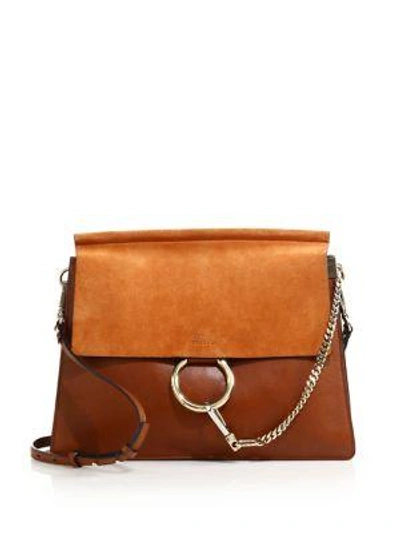 Shop Chloé Faye Medium Suede & Leather Shoulder Bag In Pearl Beige