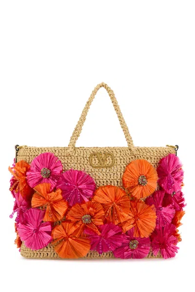 Valentino Embellished Raffia Vlogo Signature Shopping Bag In Orange
