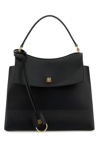 Balenciaga Medium Nano Leather Shoulder Bag In Black