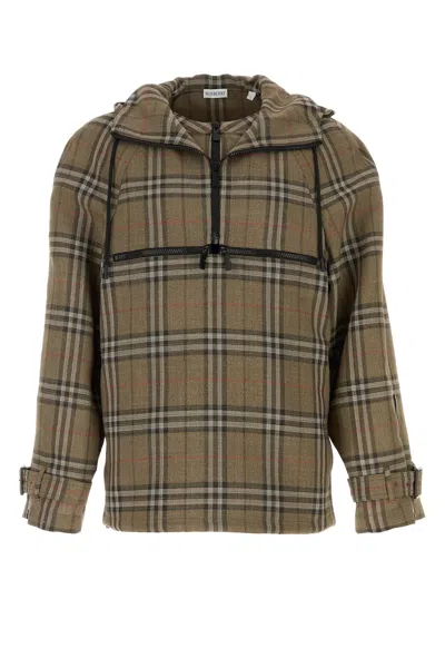Burberry Half-zip Jacket With Check Pattern In Silk Blend