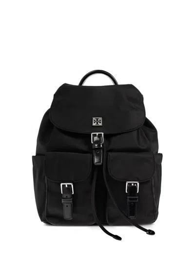 Tory Burch Functional Nylon Backpack With Multiple Pockets In Black