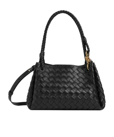 Bottega Veneta Women Parachute Leather Bag With Intrecciato Motif In Black