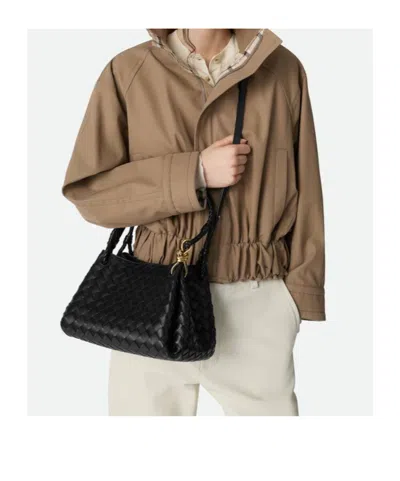 Bottega Veneta Women Parachute Leather Bag With Intrecciato Motif In Black
