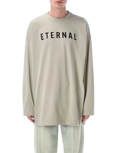 Fear Of God Grey T-shirt With Eternal Print On The Front And Logo Patch On The Back