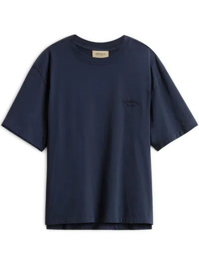 Woolrich Crew Neck Monochrome Cotton T-shirt In Blue