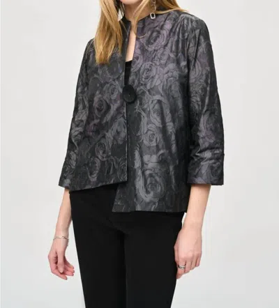 Joseph Ribkoff Floral Print Asymmetric Swing Jacket In Black/grey