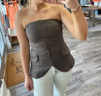 Olivaceous Strapless Button Up Linen Top In Coffee