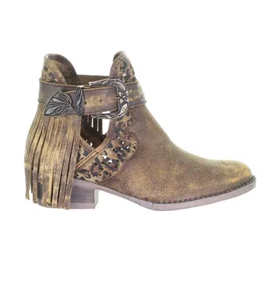 Circle G Women's Fringe Harness Shortie Boot In Distressed Brown