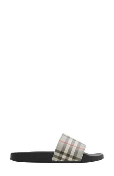 Burberry Check Slide Flat Open Toe Slippers In Black