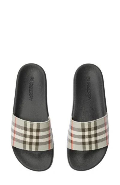 Burberry Check Slide Flat Open Toe Slippers In Black