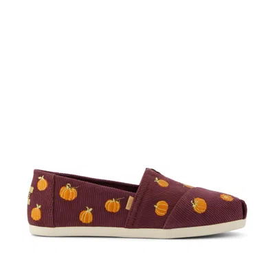 Toms Shoes Classic Alpargata Burgundy Corduroy Embroidered Pumpkins In Multi