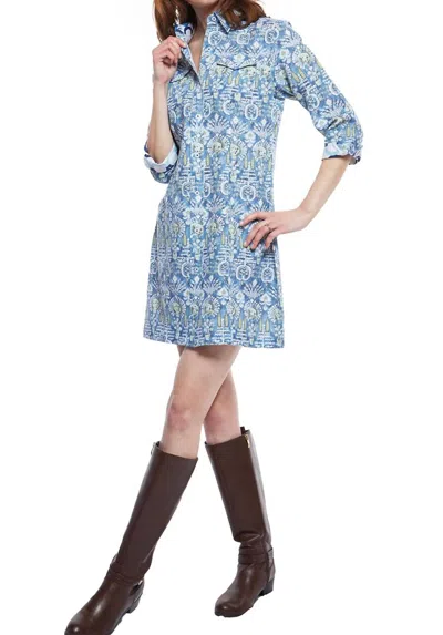 Dizzy Lizzie Sag Harbor Dress In Blue Kilim Print In Blue