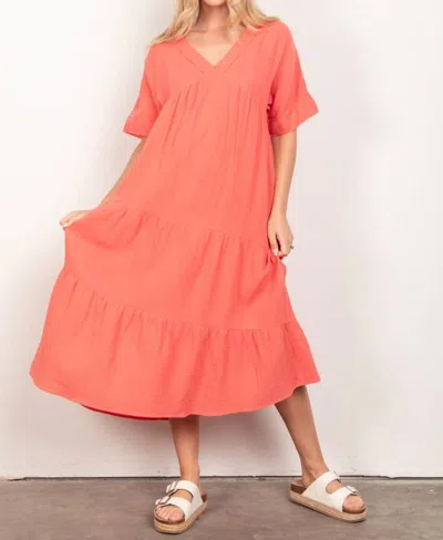 New In Frayed Detail Soft Crinkle Gauze Midi Dress In Apricot