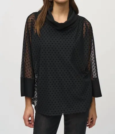 Joseph Ribkoff Polka Dot Mesh Overlay Cowl Neck Tunic In Black