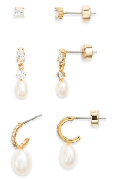 Nordstrom Set Of 3 Demi Fine Cubic Zirconia Stud & Pearl Drop Earrings