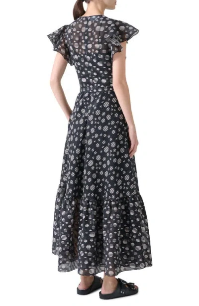 Akris Punto Circle Print Burnout Stripe Flutter Sleeve Maxi Dress