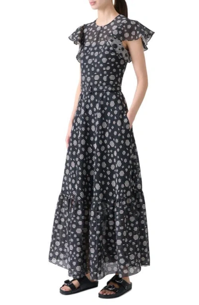 Akris Punto Circle Print Burnout Stripe Flutter Sleeve Maxi Dress
