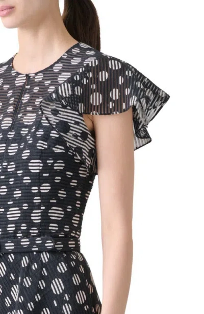 Akris Punto Circle Print Burnout Stripe Flutter Sleeve Maxi Dress