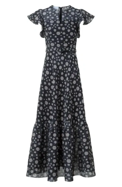Akris Punto Circle Print Burnout Stripe Flutter Sleeve Maxi Dress