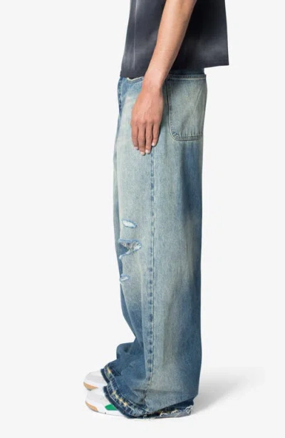 Mnml Baggy Rave Ripped Wide Leg Jeans In Blue