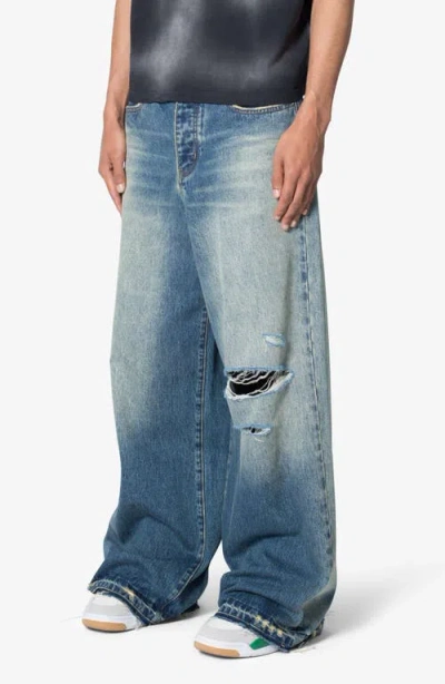 Mnml Baggy Rave Ripped Wide Leg Jeans In Blue