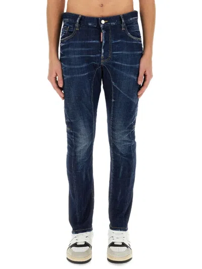 Dsquared2 Blue Jeans With Belt Loops And Logo Patch On The Rear