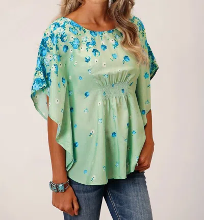 Stetson Summer Floral Border Print Top In Green In Green