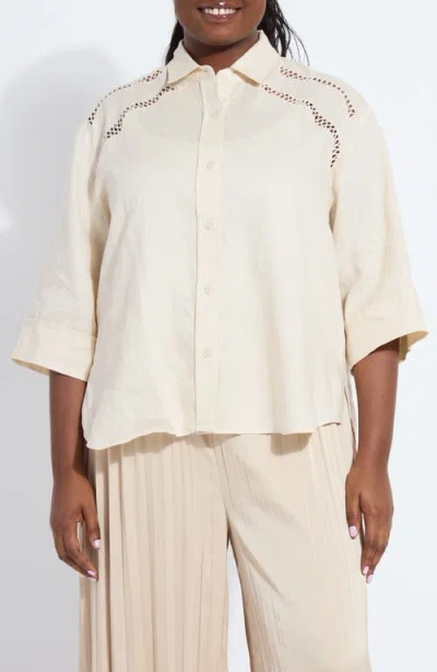 Lyssé Roxanna Embroidered Linen Button-up Shirt In Neutral