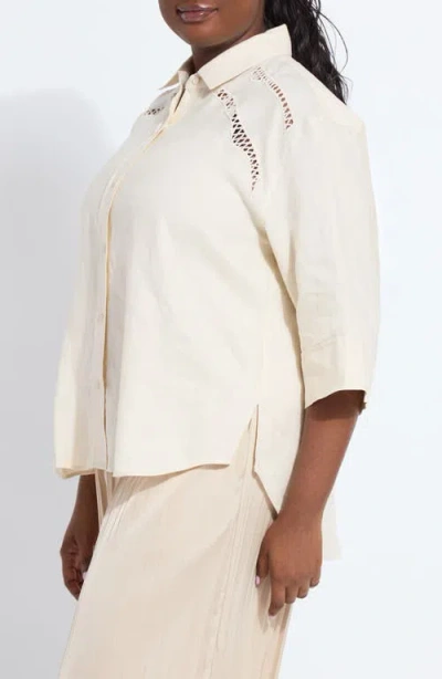 Lyssé Roxanna Embroidered Linen Button-up Shirt In Neutral