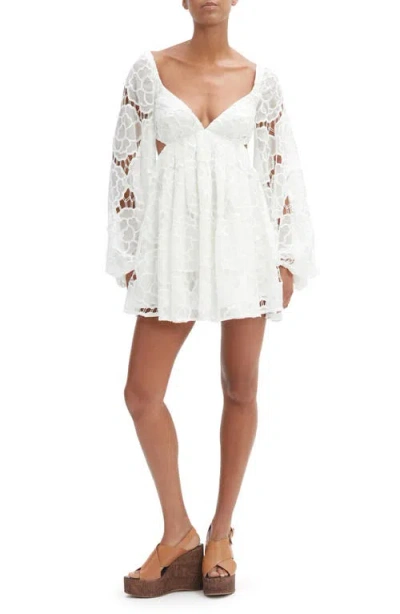 Bardot Jovie Long Sleeve Broderie Anglaise Babydoll Dress In White
