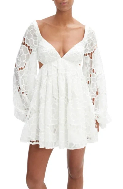 Bardot Jovie Long Sleeve Broderie Anglaise Babydoll Dress In White
