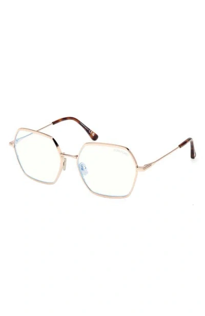 Tom Ford 56mm Geometric Blue Light Blocking Optical Glasses In Blue