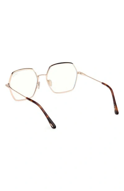 Tom Ford 56mm Geometric Blue Light Blocking Optical Glasses In Blue