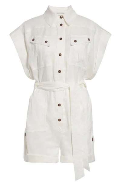 Zimmermann Rhiannon Cuffed Linen Playsuit In White