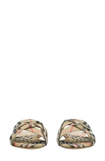 Burberry Beige Check Cabana Slides In Gold